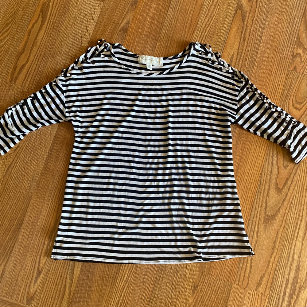 💜 French Laundry Black and White Striped Top Size Med